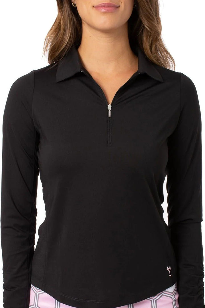 Golftini Womens Long Sleeve Zip Polo - Black - X-Small