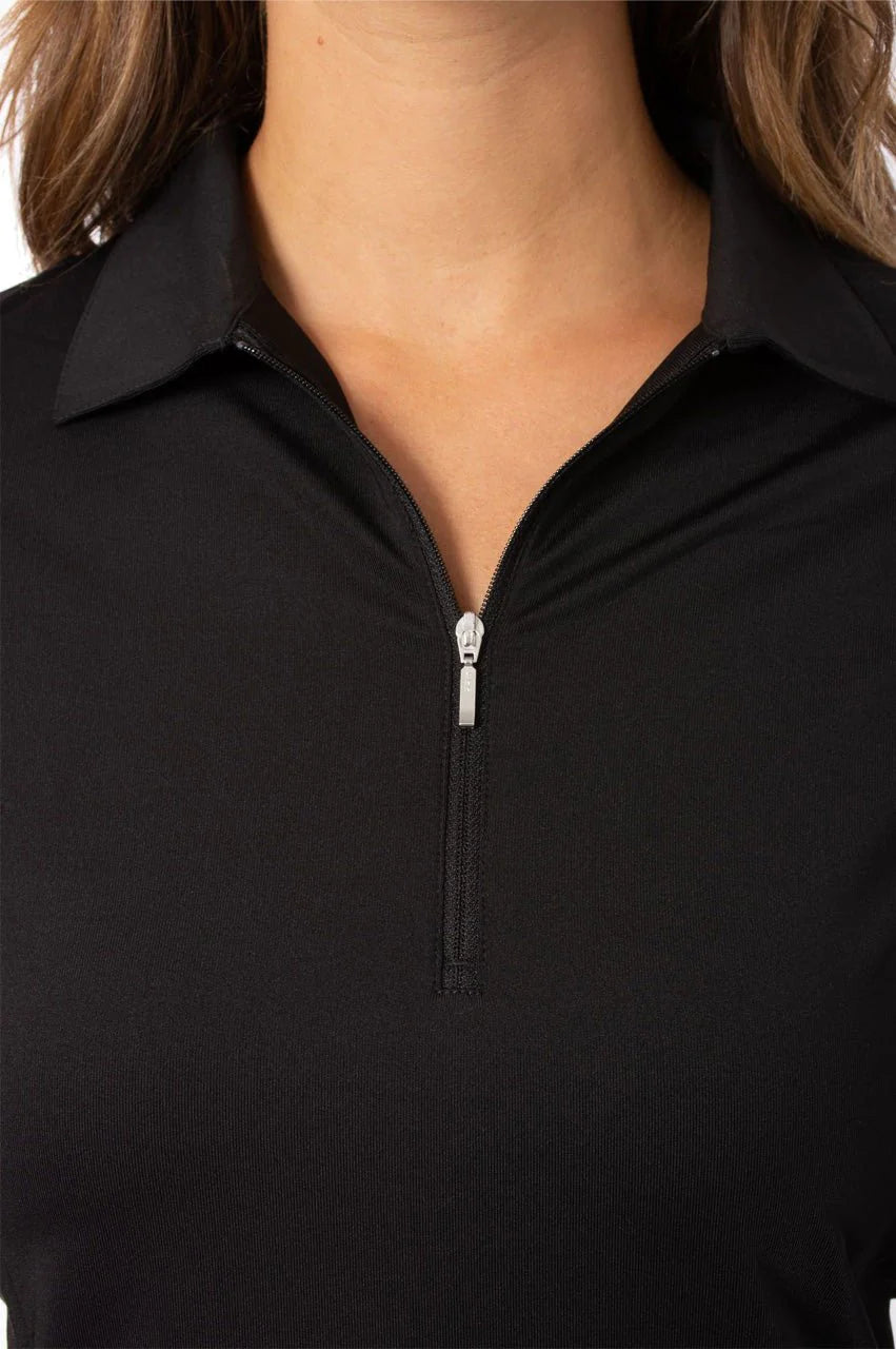 Golftini Womens Long Sleeve Zip Polo - Black - X-Small