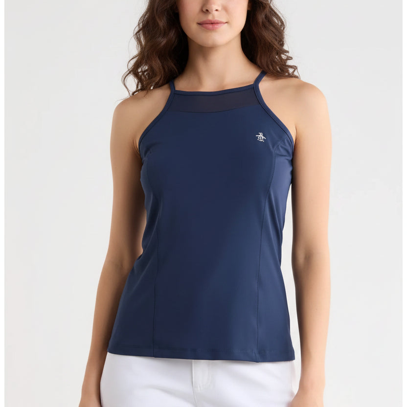 Original Penguin Women's Tennis Tank Mesh Panel Black Iris Size S