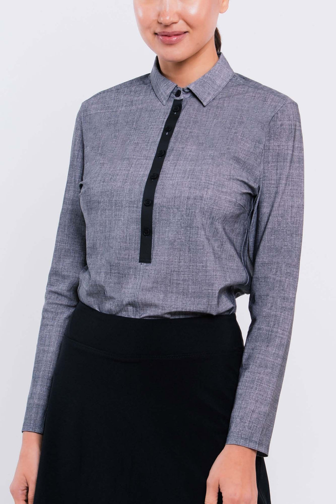 Foray Golf Chambray CORE Long Sleeve Polo - Grey Chambray - Skorzie