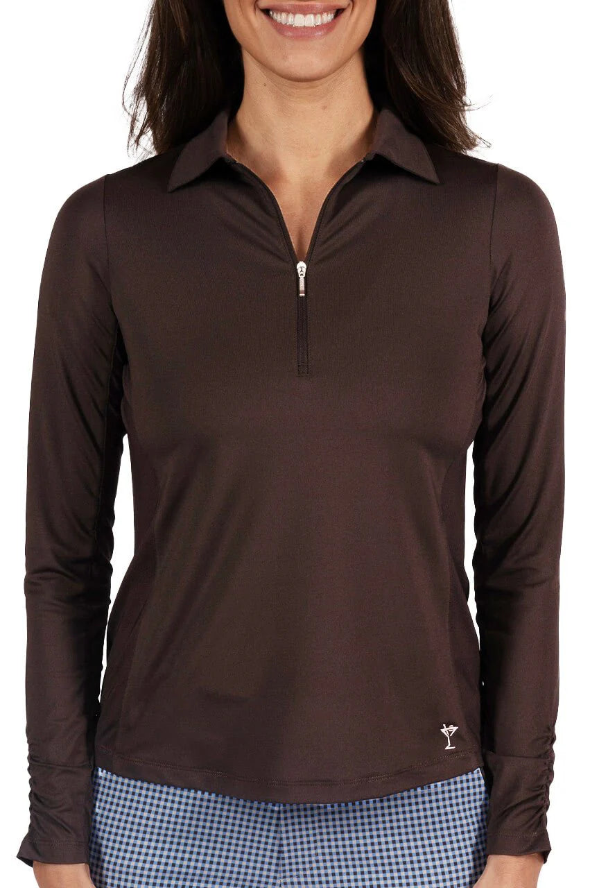 Golftini Womens Long Sleeve Zip Polo - Cocoa - X-Small