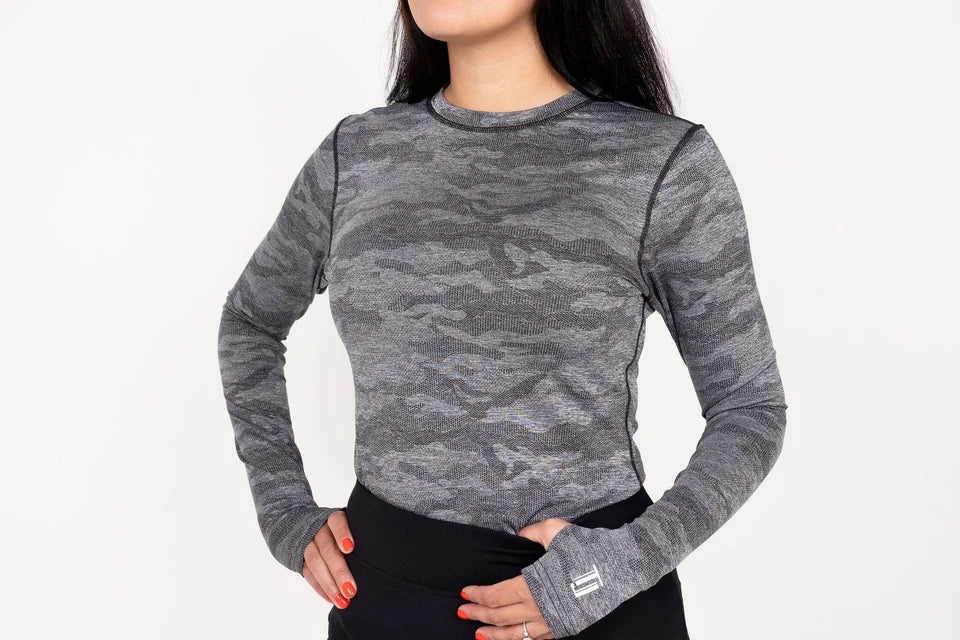 TJ Sport Womens Long Sleeve Camo Top - Grey/Navy - FINAL SALE (FINAL SALE ITEM) (Copy) - Skorzie