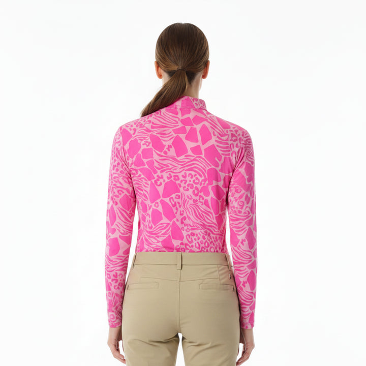 IBKUL Womens Bianca Long Sleeve Zip Mock - Animal Pink