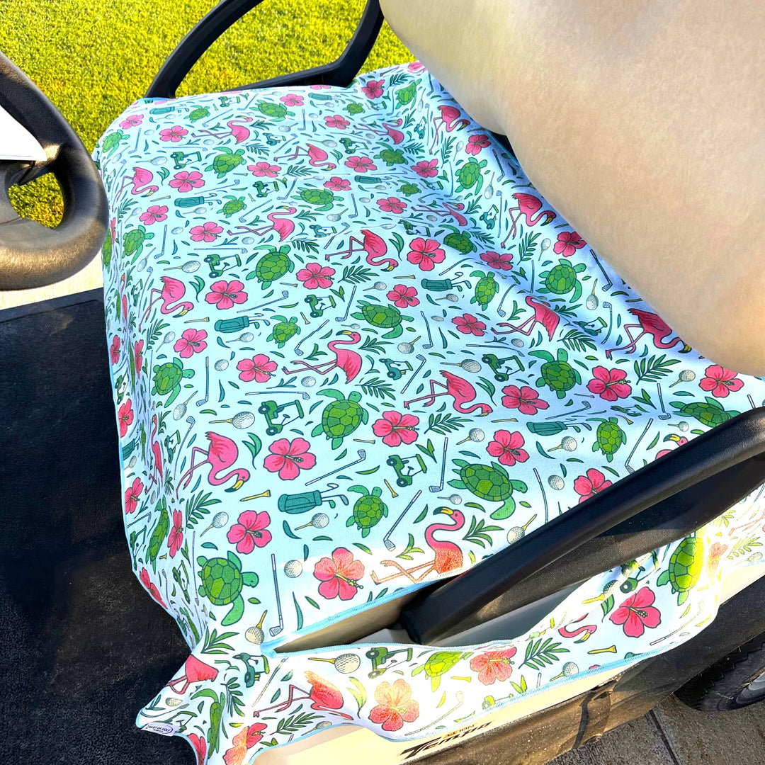 Best of Golf America Double Sided Golf Cart Seat Cover - Flamingos & Turtles/ Birdie - Skorzie