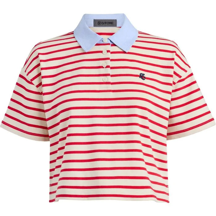 G/FORE Womens G Scribe Boxy Crop Rugby Golf Polo - Chalk White/Lava