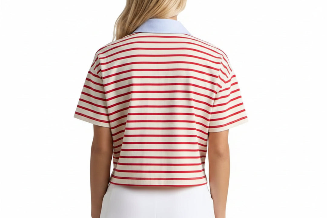 G/FORE Womens G Scribe Boxy Crop Rugby Golf Polo - Chalk White/Lava