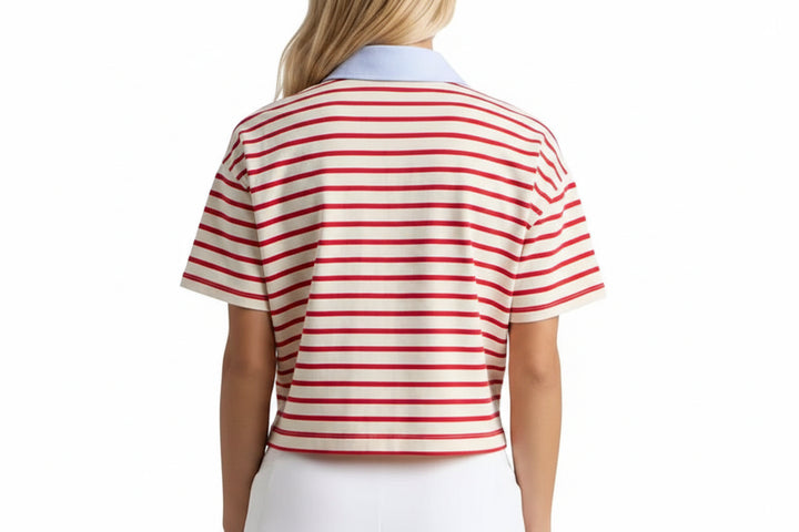 G/FORE Womens G Scribe Boxy Crop Rugby Golf Polo - Chalk White/Lava