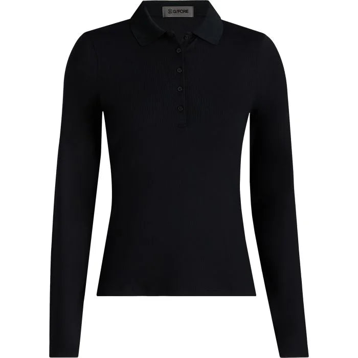 G/FORE Womens Ribbed Tech Nylon Long Sleeve Button Polo - Onyx