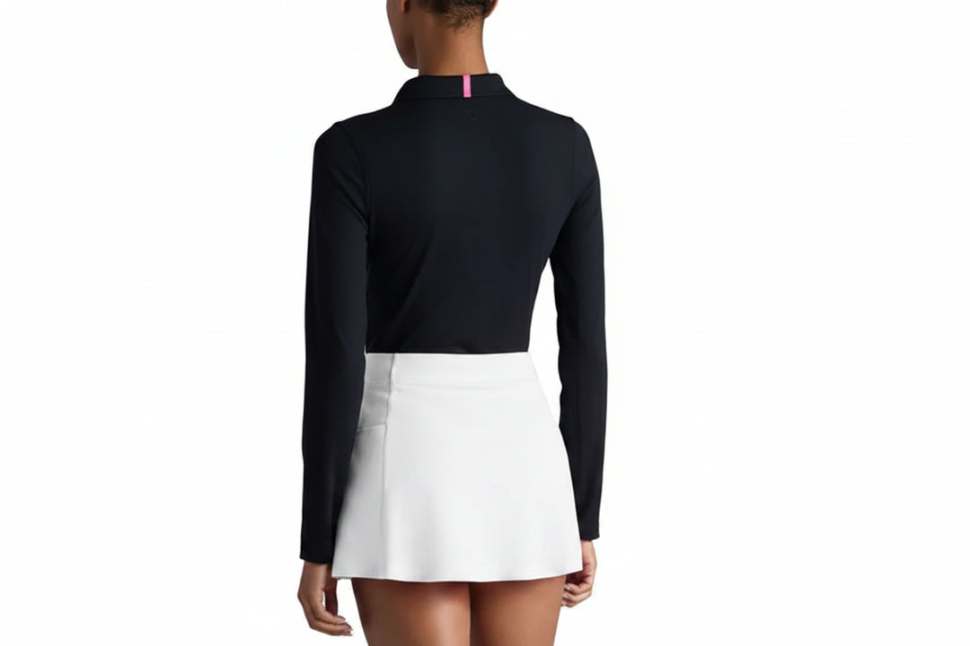 G/FORE Womens Ribbed Tech Nylon Long Sleeve Button Polo - Onyx