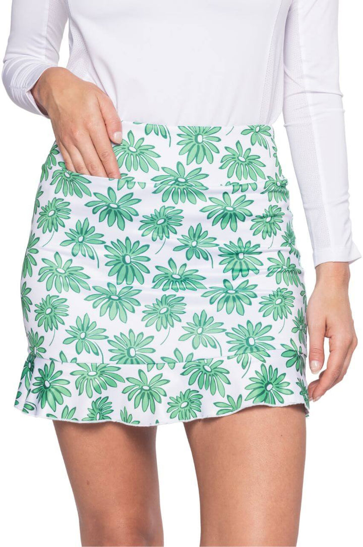 Golftini Womens Girl Power Pull-On Ruffle Skort (17.5) - Green/White