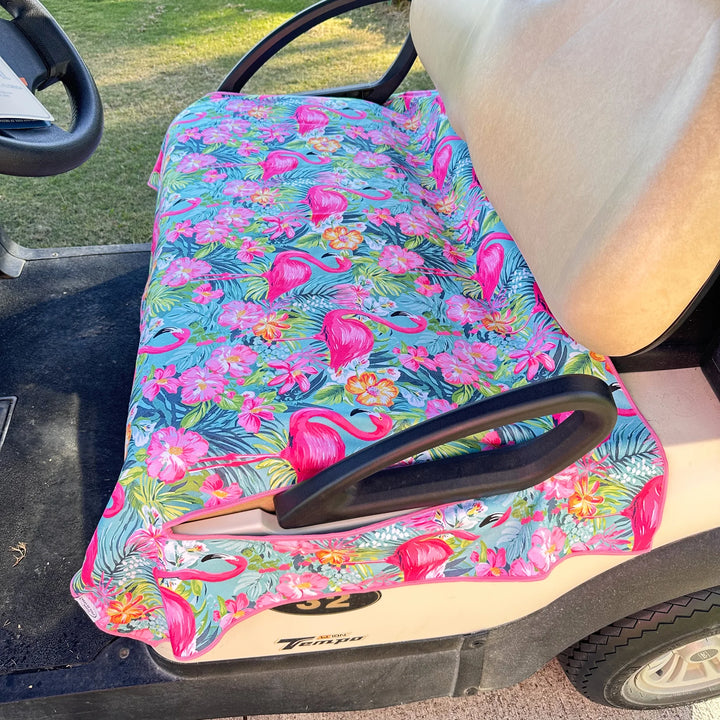 Best of Golf America Double Sided Golf Cart Seat Cover - Flamingos/Midnight - Skorzie