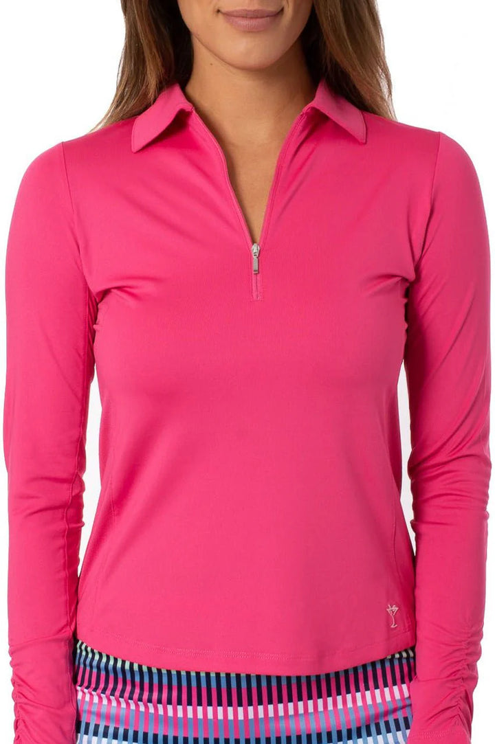 Golftini Womens Long Sleeve Zip Polo - Hot Pink - X-Small