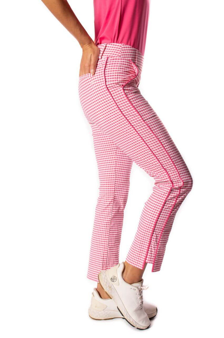 Golftini Womens Checkered Stretch Ankle Pant - Hot Pink/White