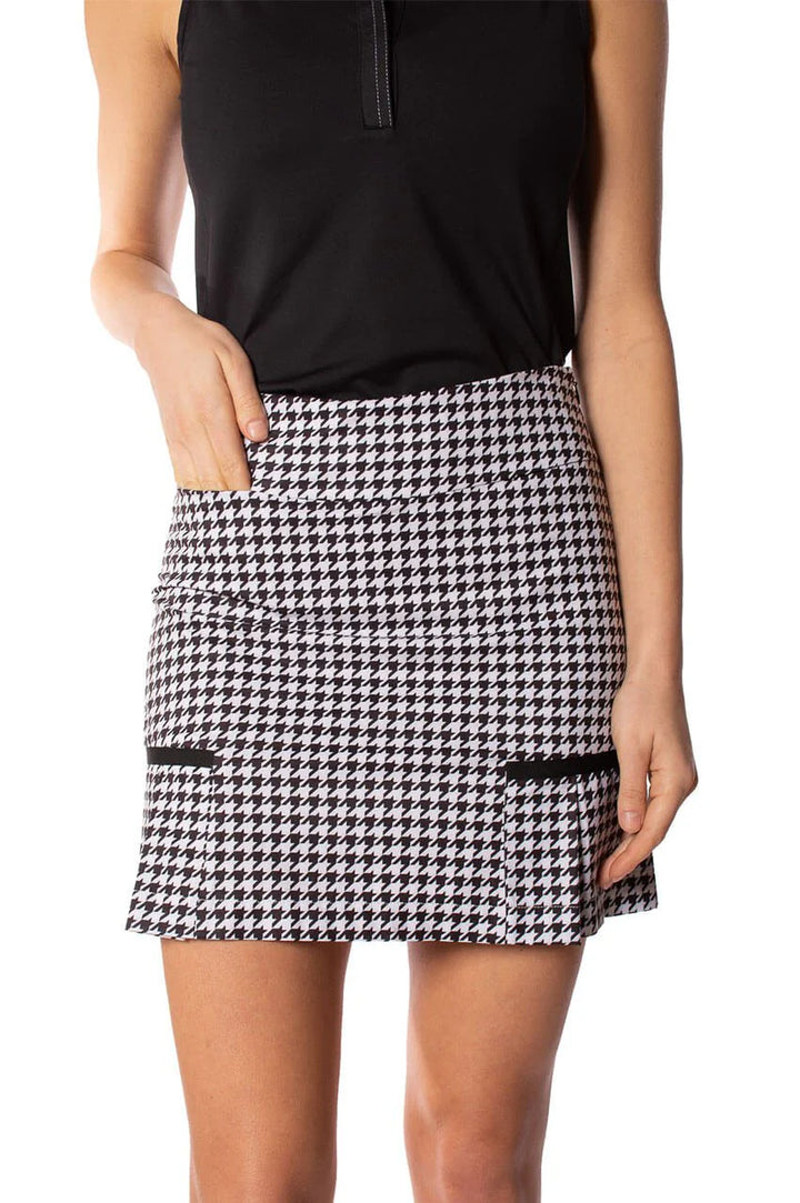 Golftini Womens Houndstooth Performance Side Pleat Skort (17.5) - Black/White