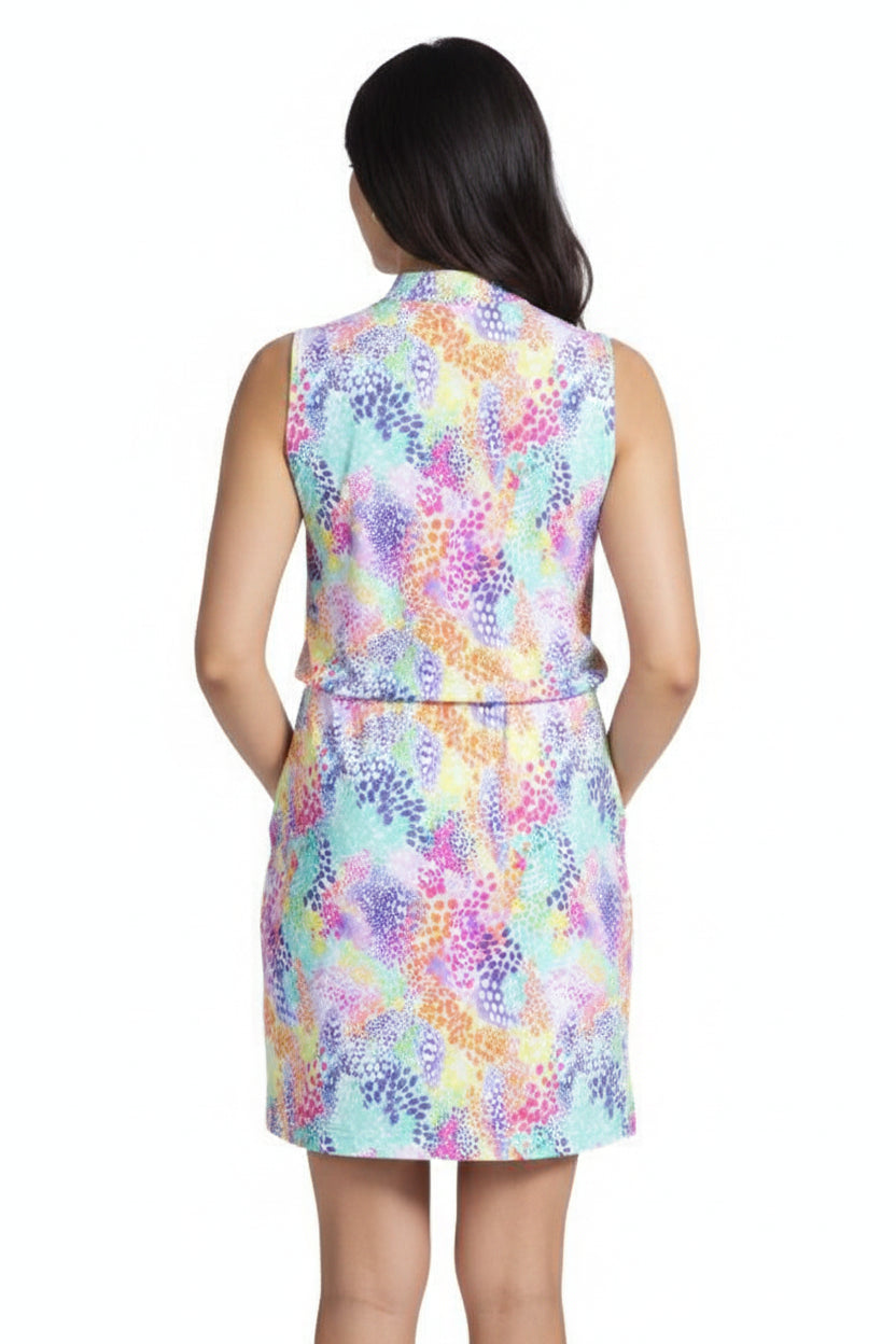 IBKUL Womens Lessie Sleeveless Zip Drawstring Dress - Multi