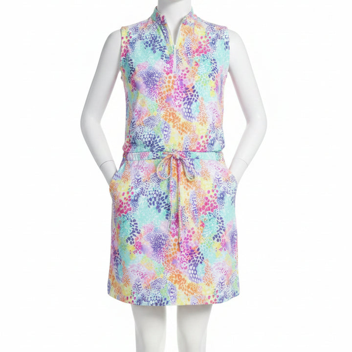 IBKUL Womens Lessie Sleeveless Zip Drawstring Dress - Multi
