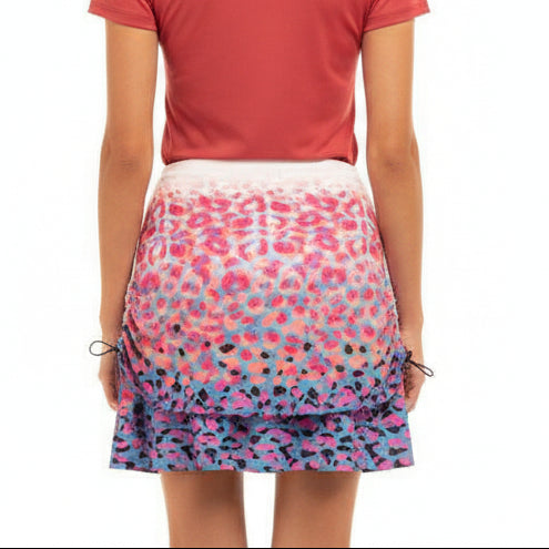 Lucky In Love Womens Ruched Leopard Skort (15') - Pink/Multi