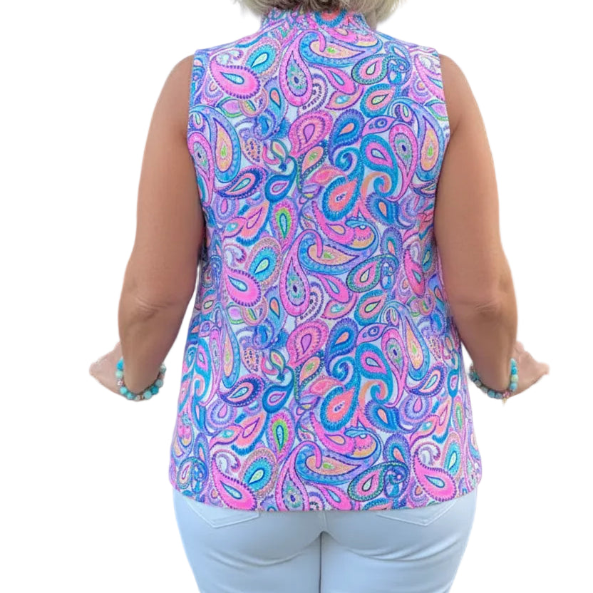 Lulu B Womens Sleeveless Paisley Zip Mock - Pink/Multi