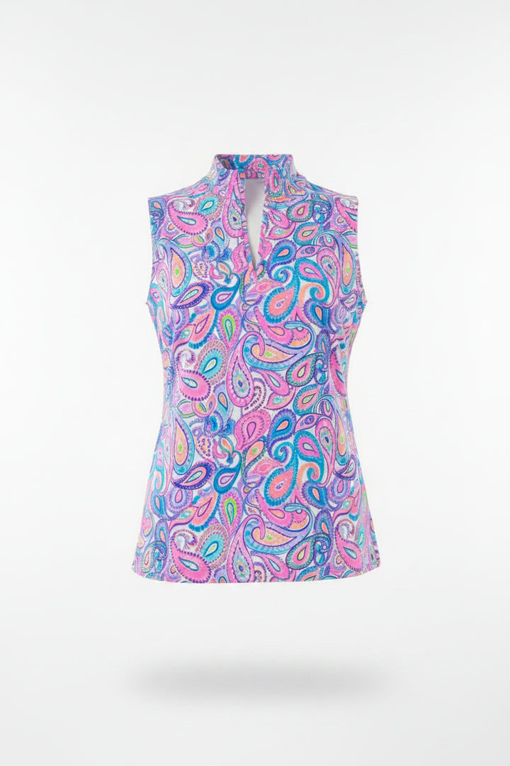 Lulu B Womens Sleeveless Paisley Zip Mock - Pink/Multi