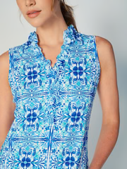 G-Lifestyle Sleeveless Double Ruffle Sun Dress - Tile Blue - Skorzie