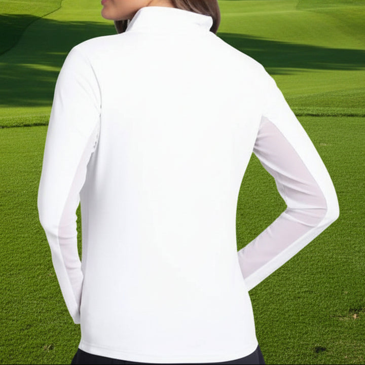 IBKUL Womens Long Sleeve Solid Zip Mock - White