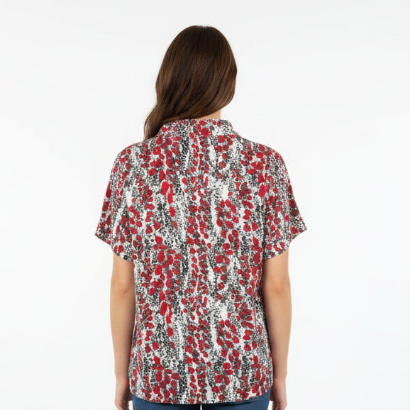 IBKUL Womens Kamela Short Sleeve Zip Mock - Red/Black