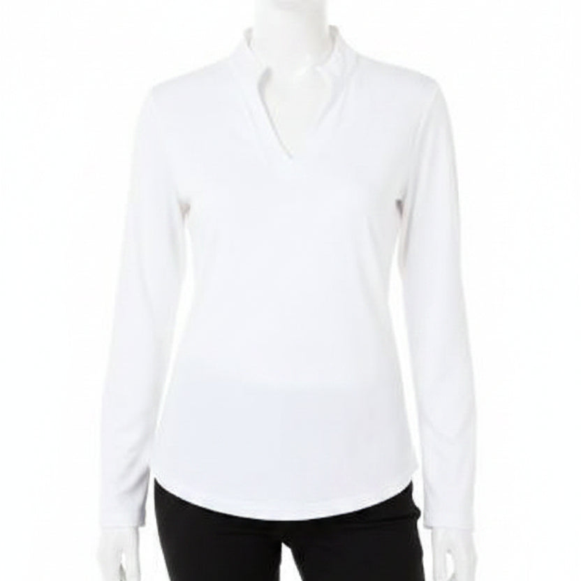 IBKUL Womens Long Sleeve Solid Zip Mock - White
