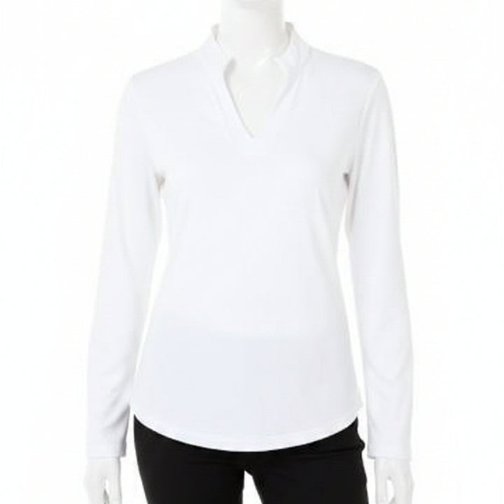 IBKUL Womens Long Sleeve Solid Zip Mock - White