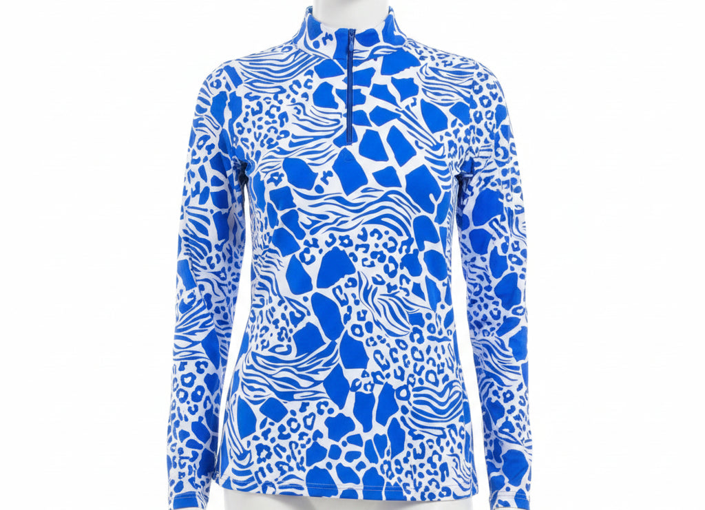 IBKUL Womens Long Sleeve Bianca Zip Mock - Blue/White