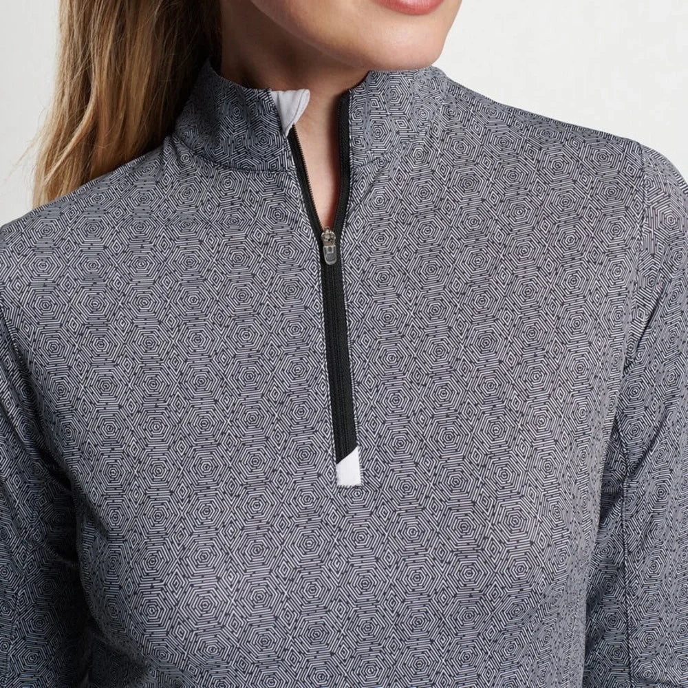 Peter Millar Womens Hexagon Print Long Sleeve Zip Polo (w/logo) - Black/White