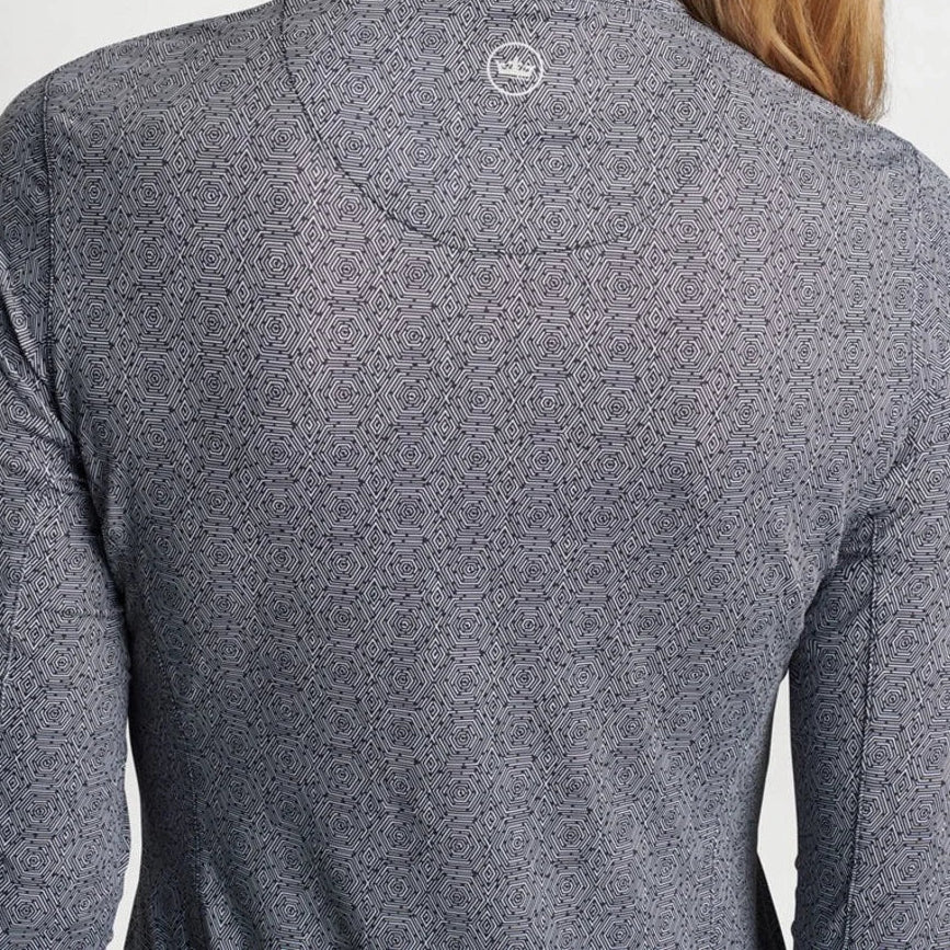 Peter Millar Womens Hexagon Print Long Sleeve Zip Polo (w/logo) - Black/White