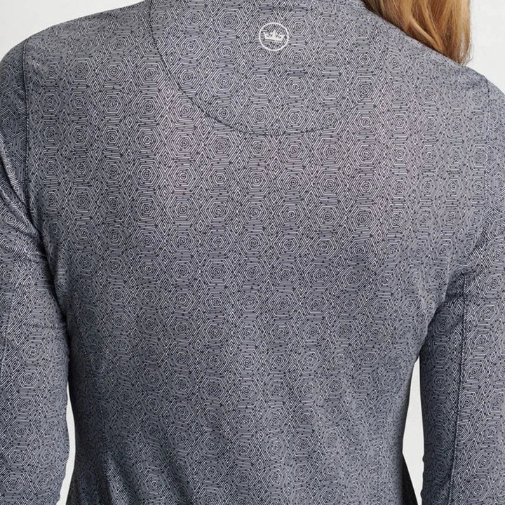 Peter Millar Womens Hexagon Print Long Sleeve Zip Polo (w/logo) - Black/White