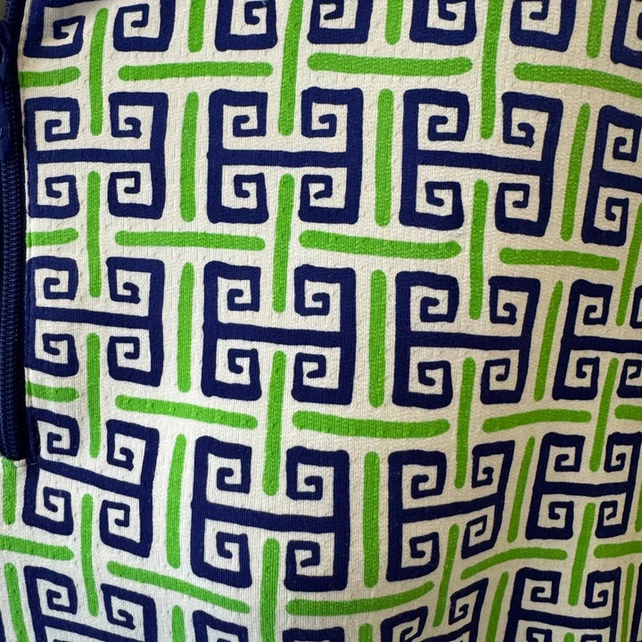 IBKUL Womens Leah Short Sleeve Zip Mock - Geo Key Green/Navy