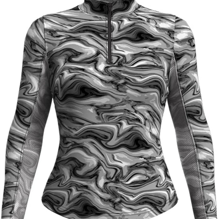 Ibkul Womens Long Sleeve Devin Zip Mock - Black/Multi