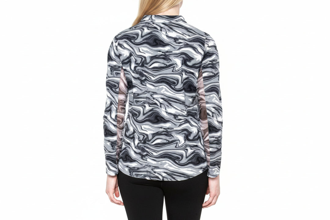Ibkul Womens Long Sleeve Devin Zip Mock - Black/Multi