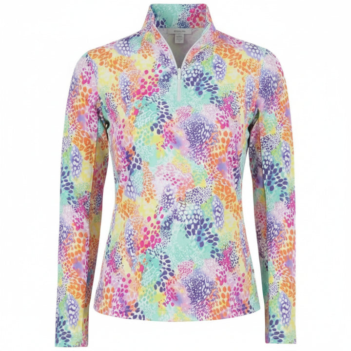IBKUL Womens Long Sleeve Lesslie Zip Mock - Pink/Multicolored