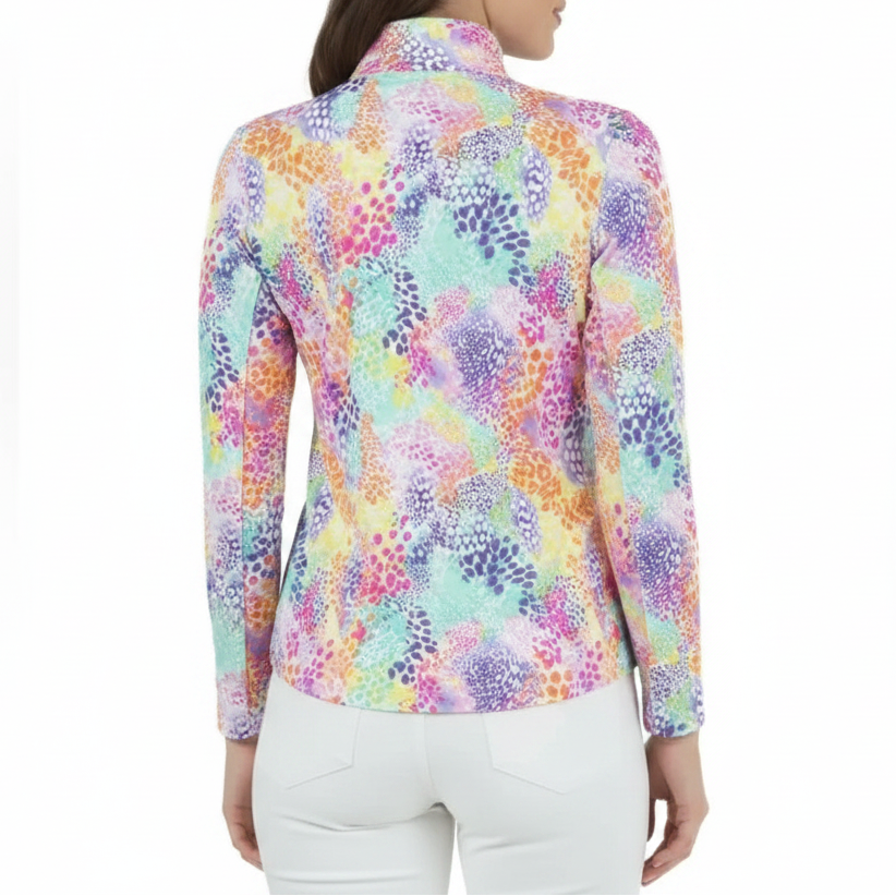 IBKUL Womens Long Sleeve Lesslie Zip Mock - Pink/Multicolored