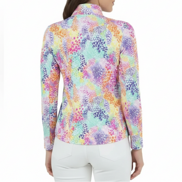 IBKUL Womens Long Sleeve Lesslie Zip Mock - Pink/Multicolored