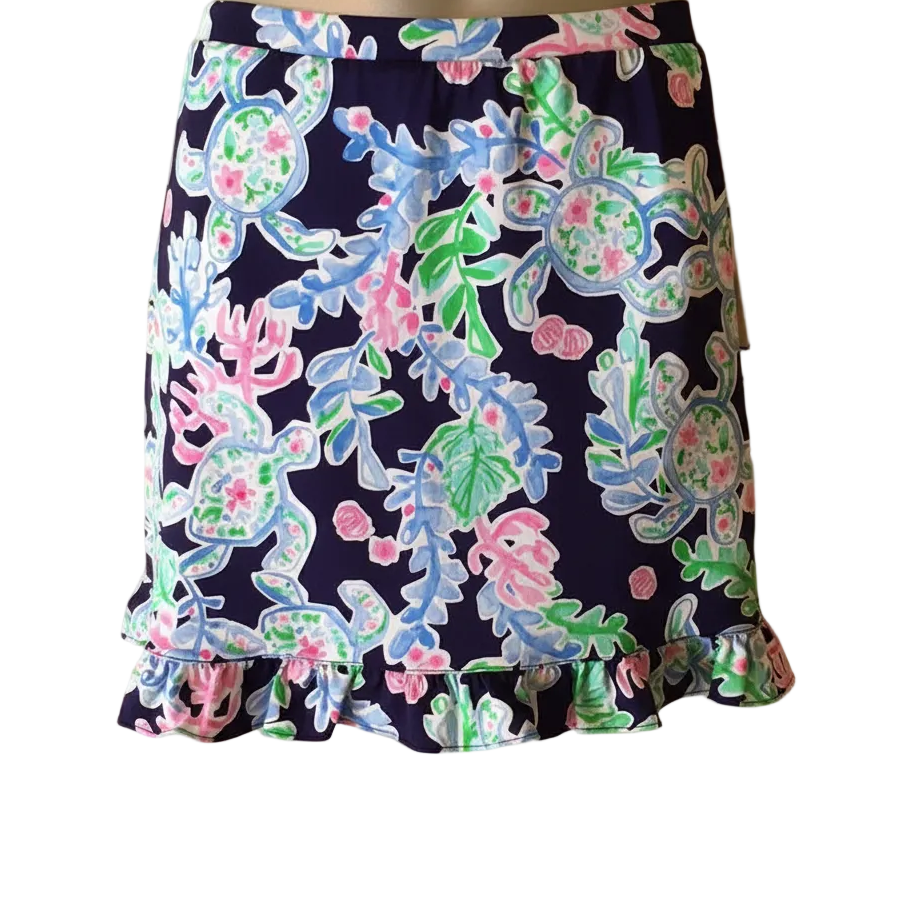 G-Lifestyle Womens Turtle Cove Ruffle Skort (14') - Navy/Pink