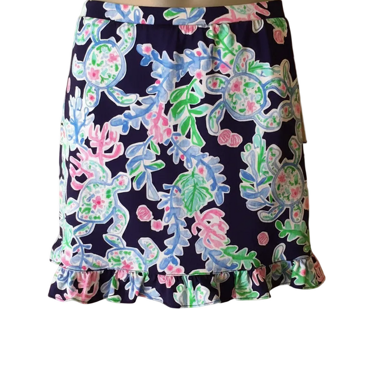 G-Lifestyle Womens Turtle Cove Ruffle Skort (14') - Navy/Pink