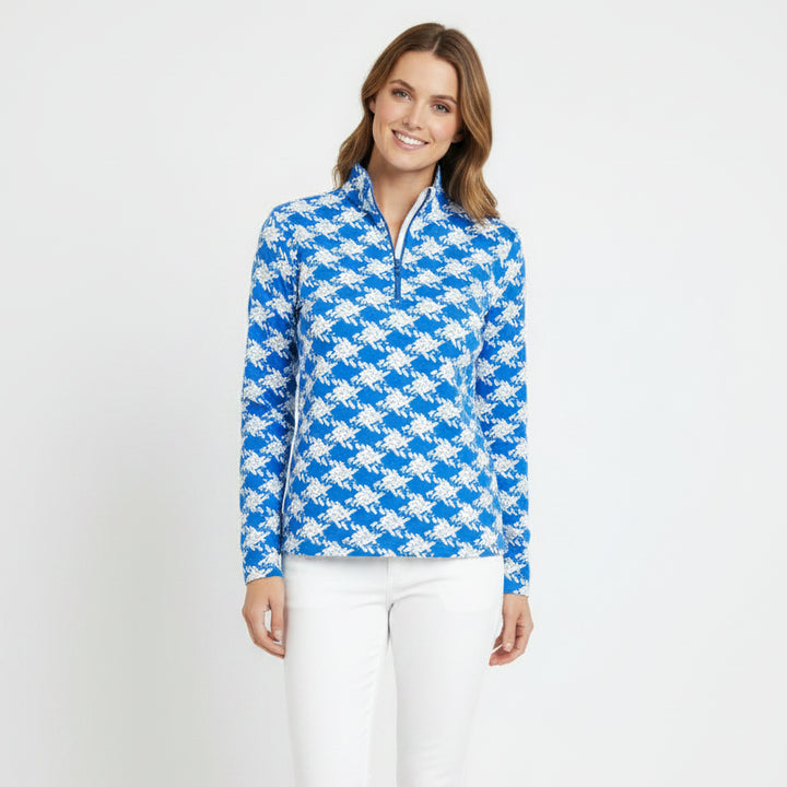 IBKUL Womens Long Sleeve Kimberly Zip Mock - Royal Blue/White