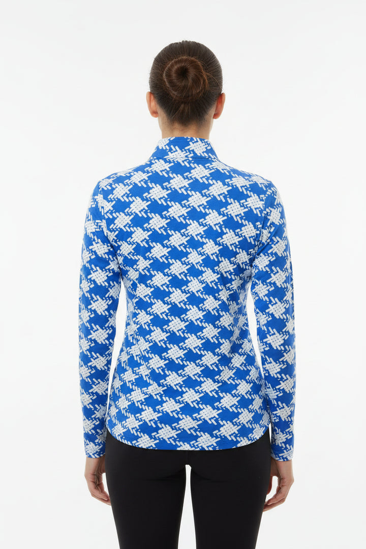 IBKUL Womens Long Sleeve Kimberly Zip Mock - Royal Blue/White