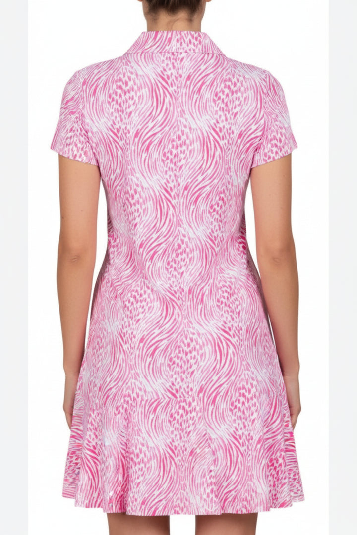 IBKUL Womens Alena Short Sleeve Zip Polo Dress - Watermelon/White