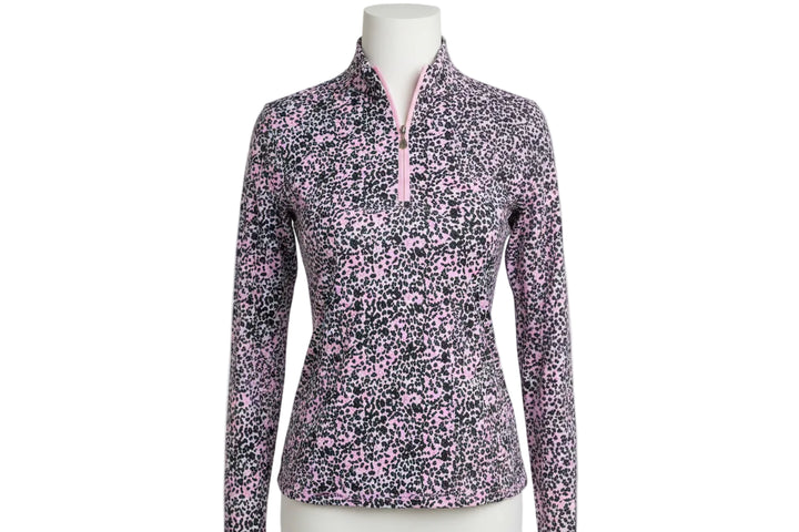SanSoleil Womens Long Sleeve Animal Print Zip Mock Top - White/Multi