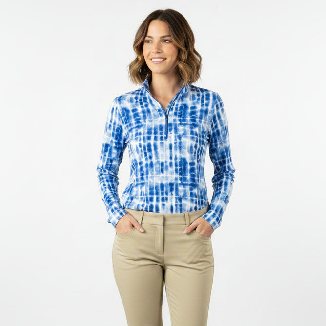 Ibkul Womens Long Sleeve Rue Zip Mock - Navy/White
