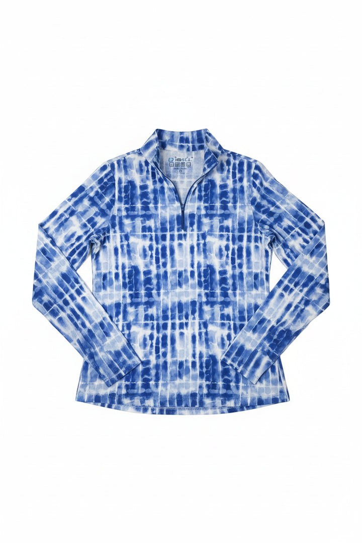 Ibkul Womens Long Sleeve Rue Zip Mock - Navy/White