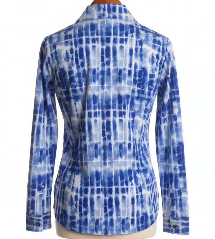 Ibkul Womens Long Sleeve Rue Zip Mock - Navy/White