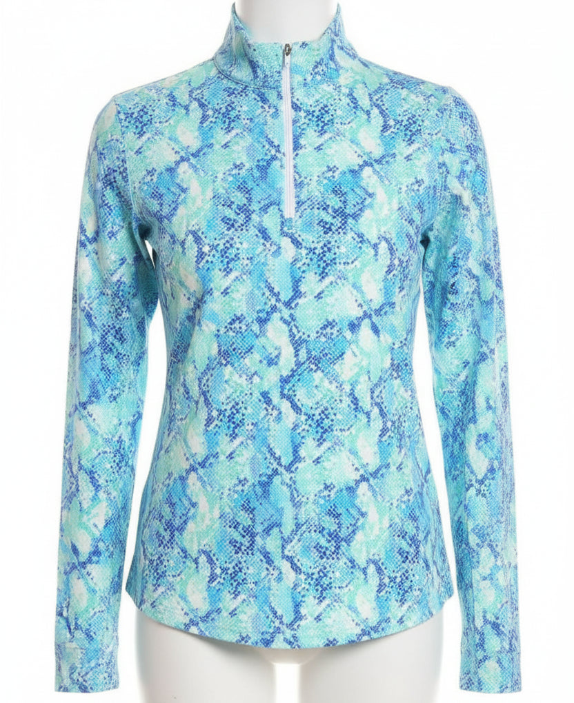 Ibkul Womens Long Sleeve Cobra Zip Mock - Jade/Blue