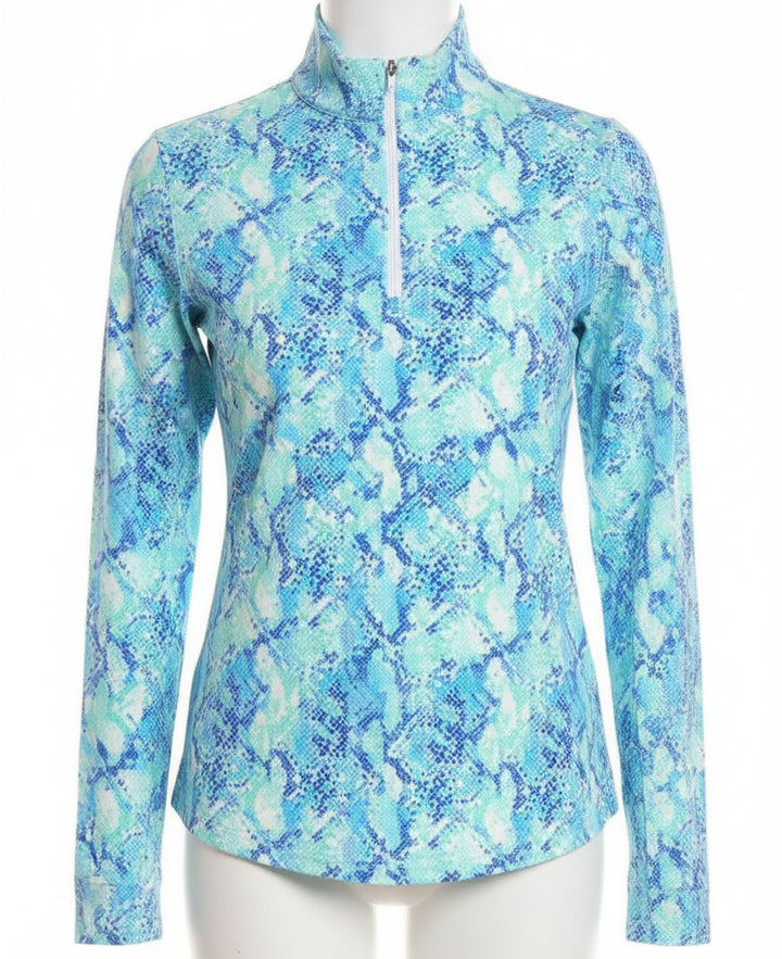 Ibkul Womens Long Sleeve Cobra Zip Mock - Jade/Blue
