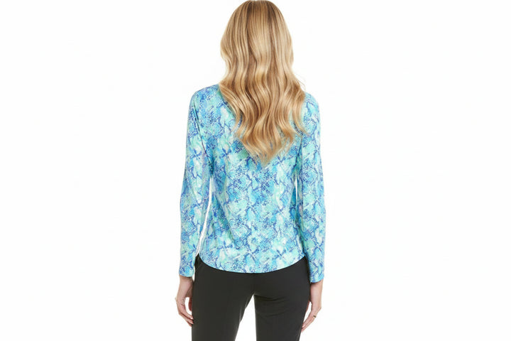 Ibkul Womens Long Sleeve Cobra Zip Mock - Jade/Blue